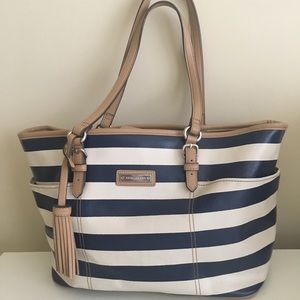 Tignanello navy blue and ivory striped bag